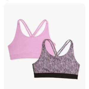 2 Girls Pink and Zebra Print Sports Bras XXL